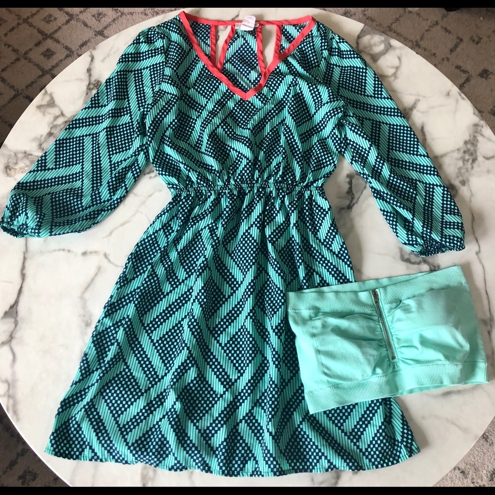 Kona Teal Geometric Print dress & bralette Small